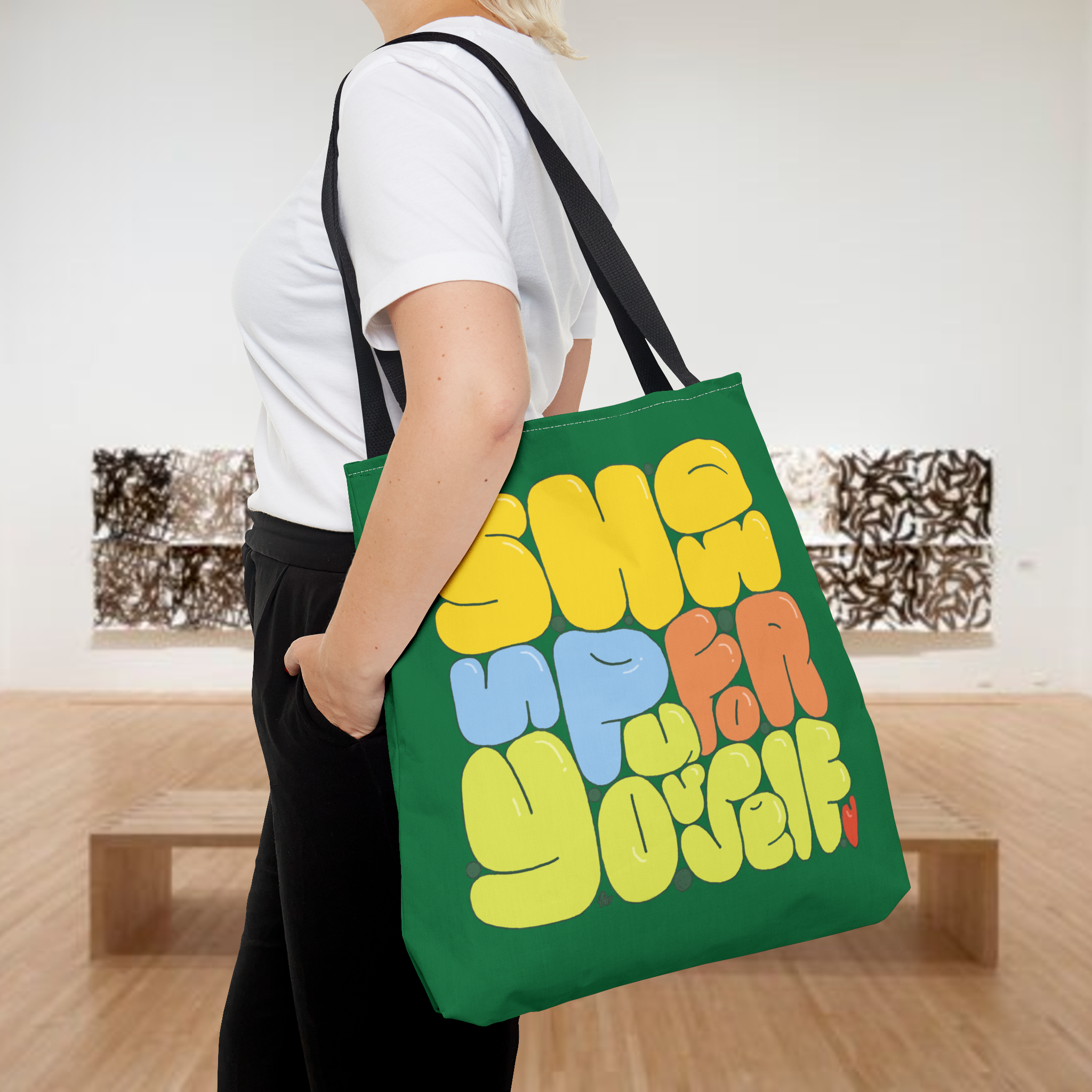 Inspirational Tote Bag: 'Show Up For Yourself' Hand-Illustrated Design