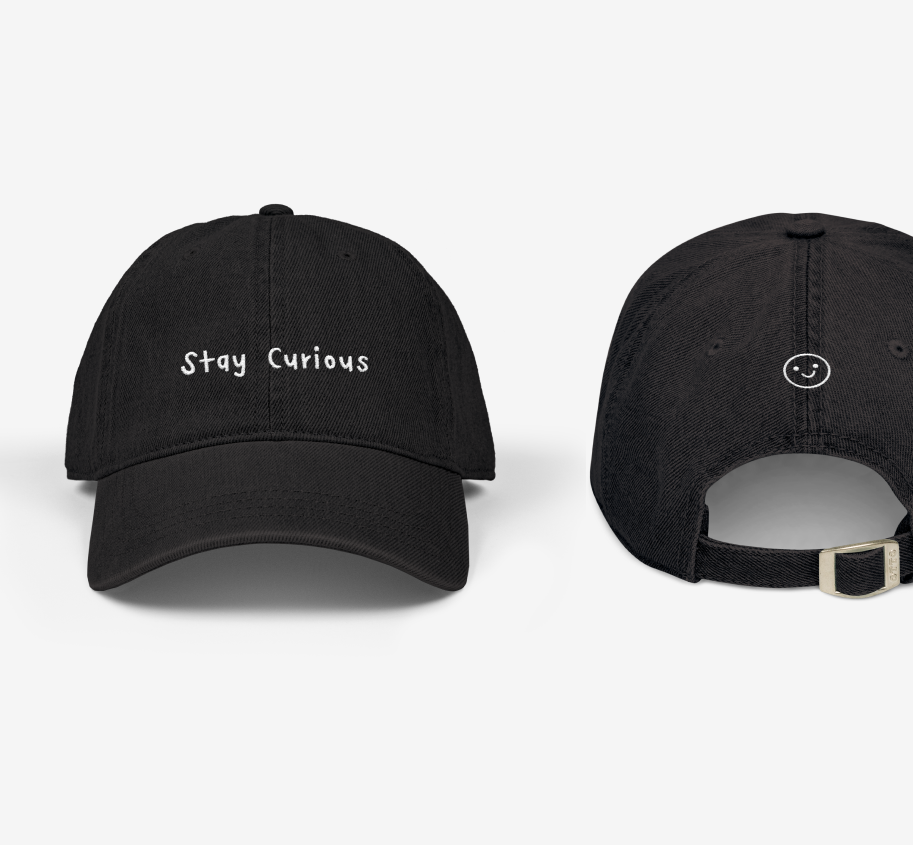 Embroidered "Stay Curious" Denim Hat: Unisex Cotton Cap with back design