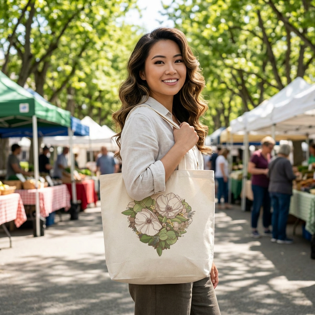 Floral Heart Canvas Tote Bag: Hand-Illustrated Botanical Design
