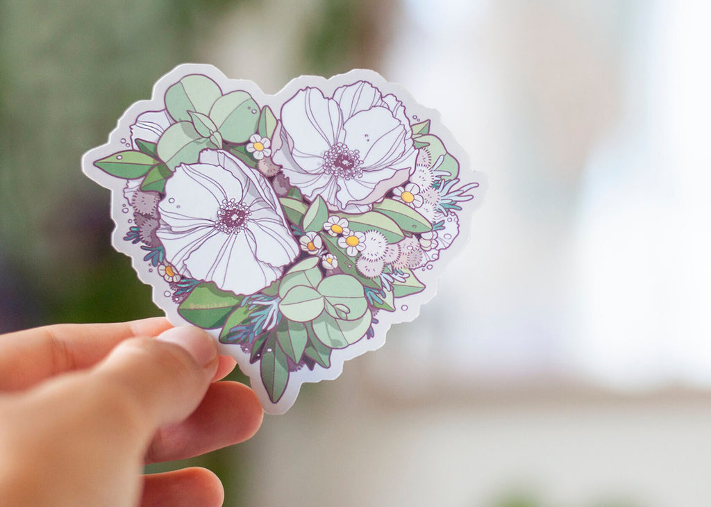 Floral Heart Botanical Art Sticker
