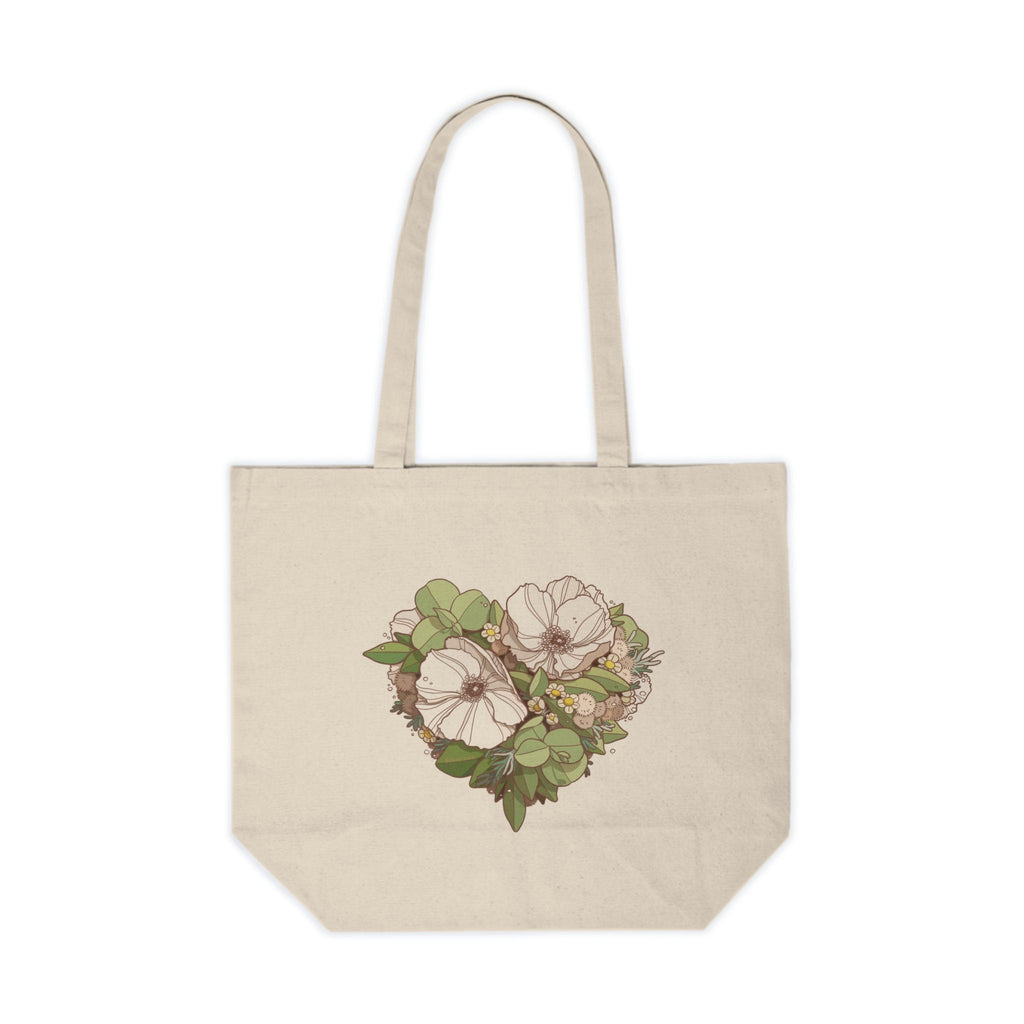 Floral Heart Canvas Tote Bag: Hand-Illustrated Botanical Design