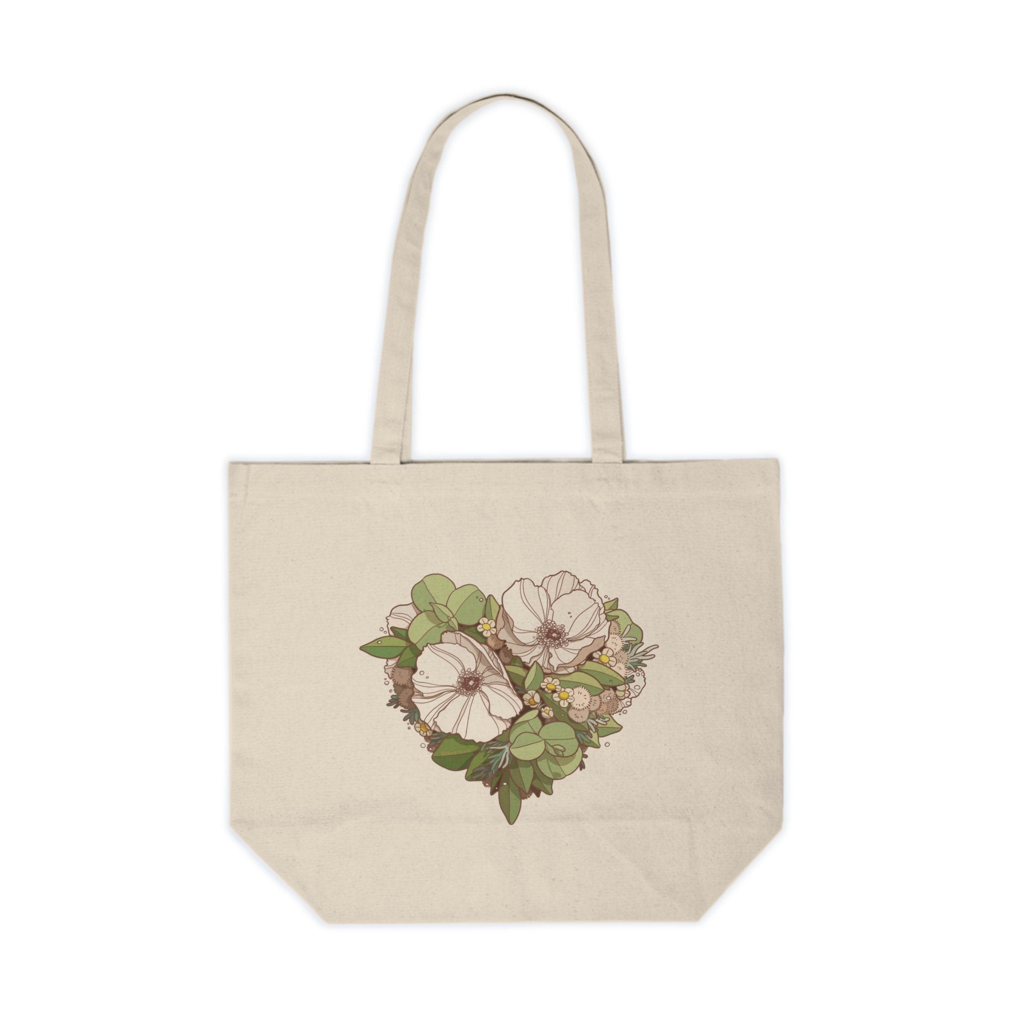 Floral Heart Canvas Tote Bag: Hand-Illustrated Botanical Design