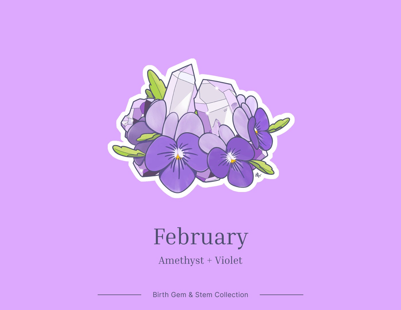 February Birth Flower & Birth Stone Sticker - Amethyst and Violet