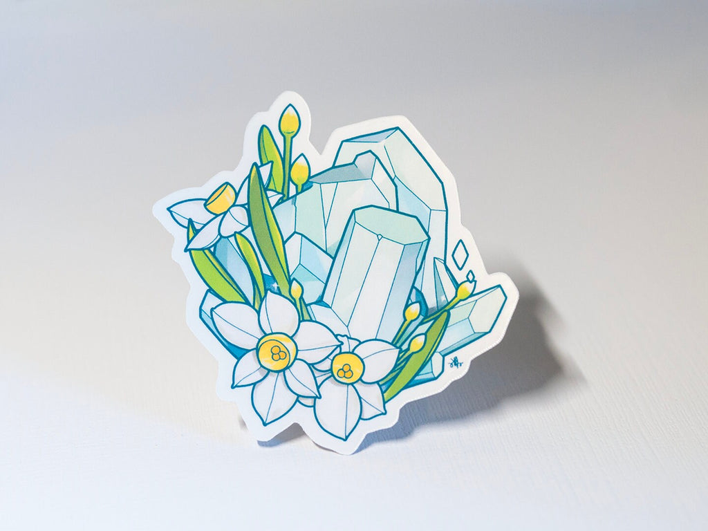 March Birth Flower & Birth Stone Sticker - Aquamarine and Daffodil