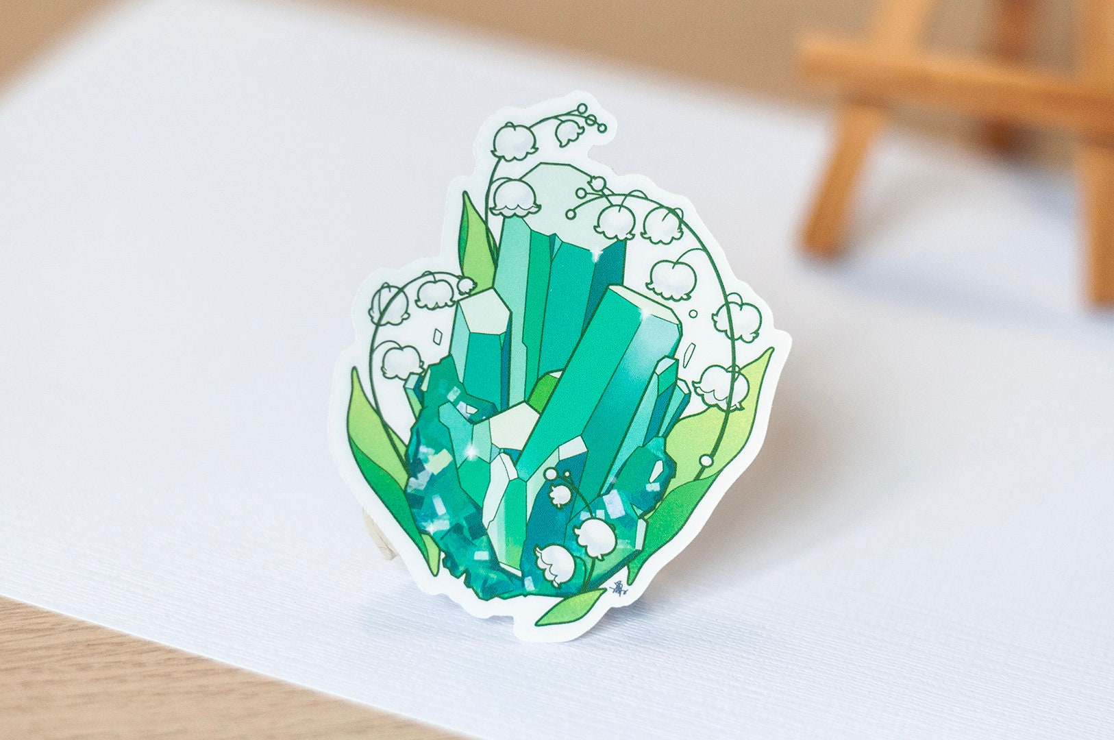 May Birth Flower & Birth Stone Sticker - Emerald and Lily of the Valley