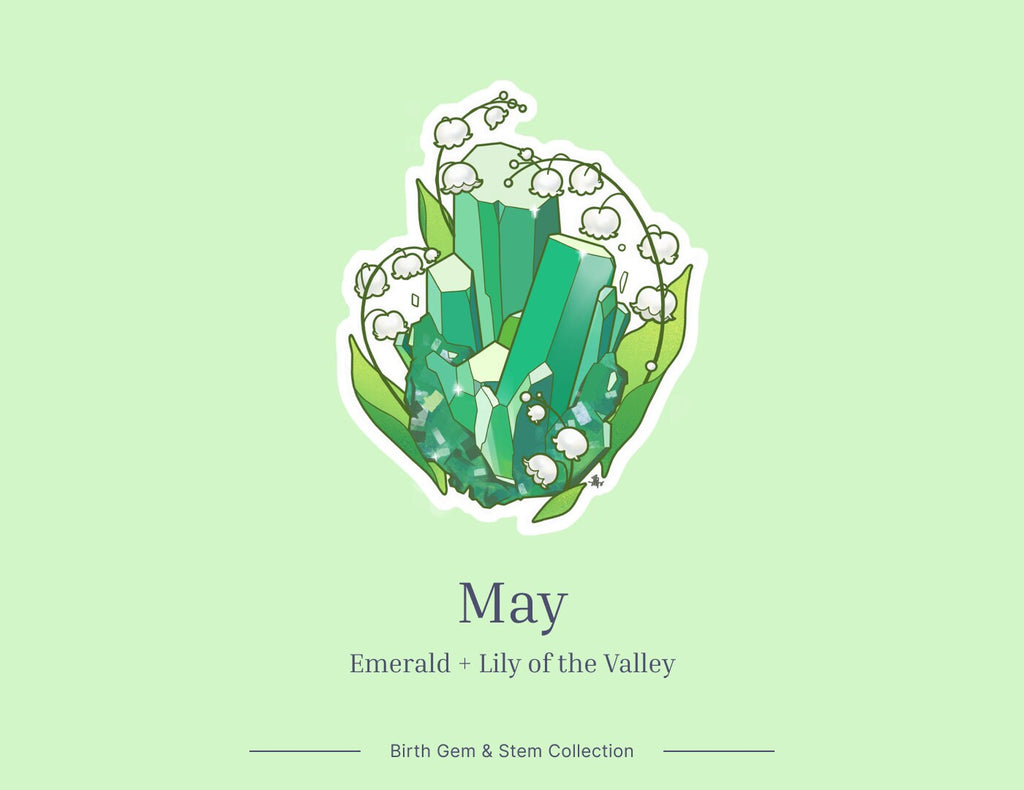 May Birth Flower & Birth Stone Sticker - Emerald and Lily of the Valley