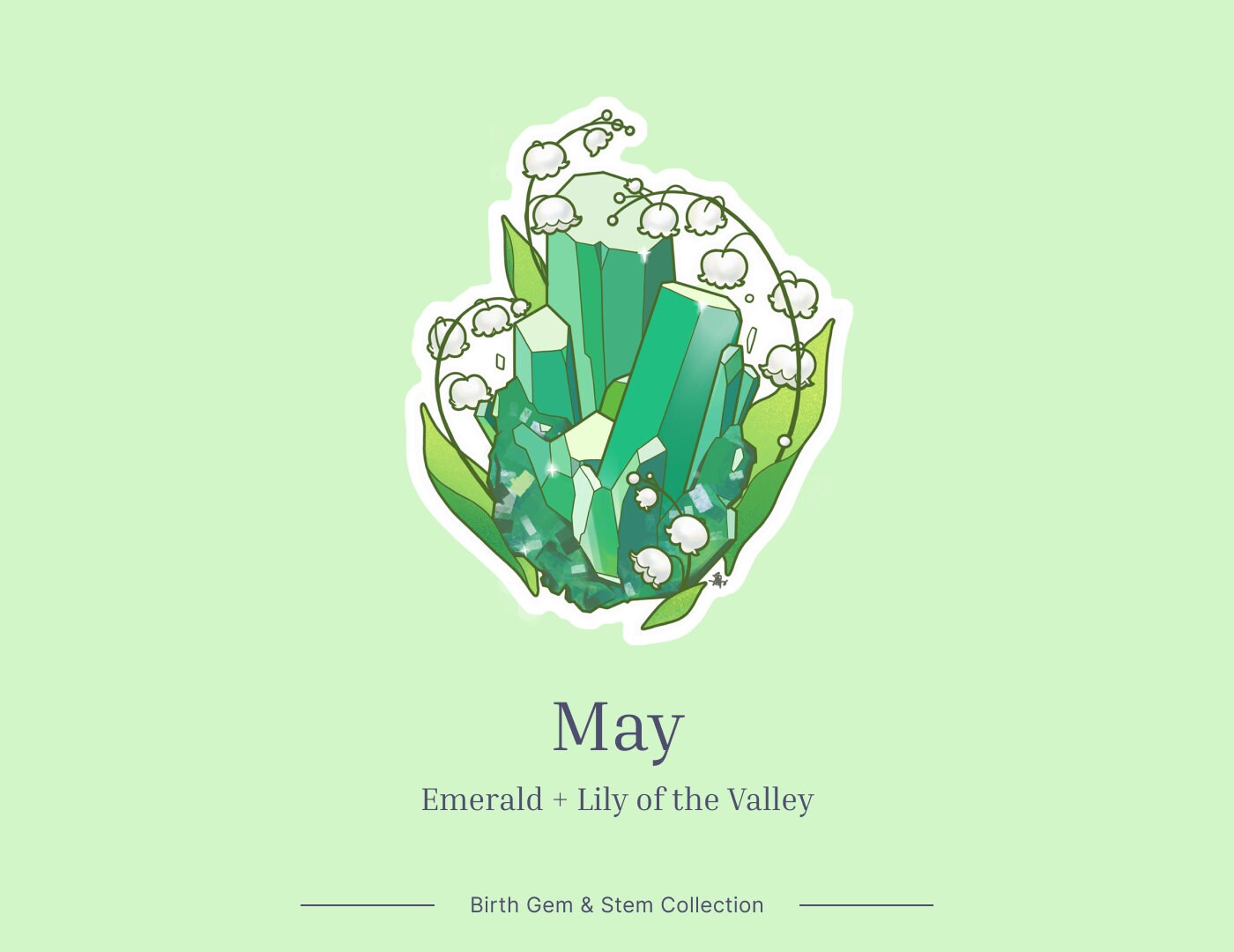May Birth Flower & Birth Stone Sticker - Emerald and Lily of the Valley