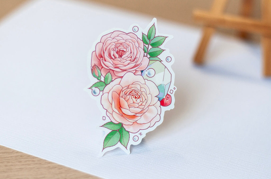 June Birth Flower & Birth Stone Sticker - Pearl, Alexandrite, and Rose