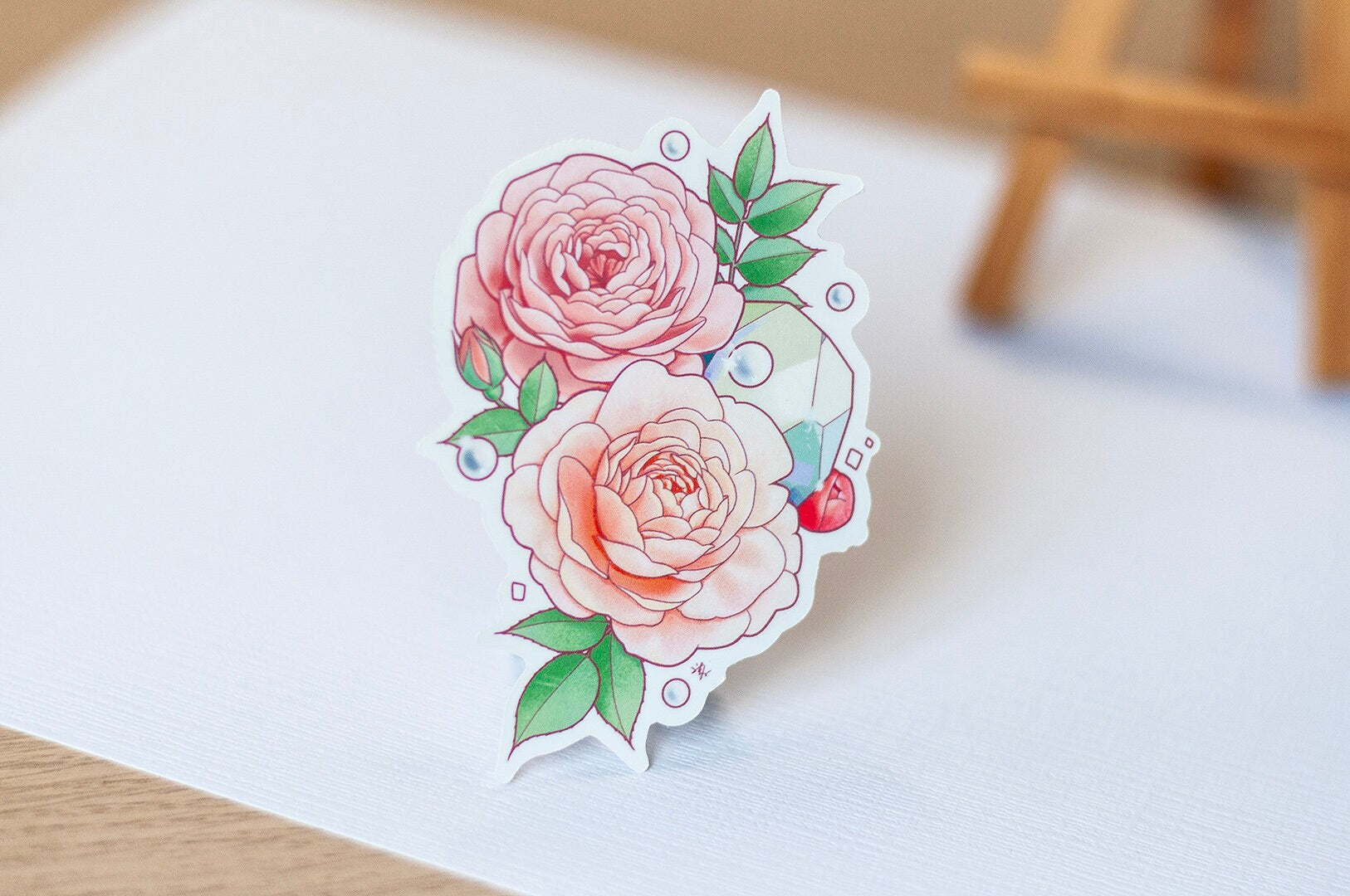 June Birth Flower & Birth Stone Sticker - Pearl, Alexandrite, and Rose