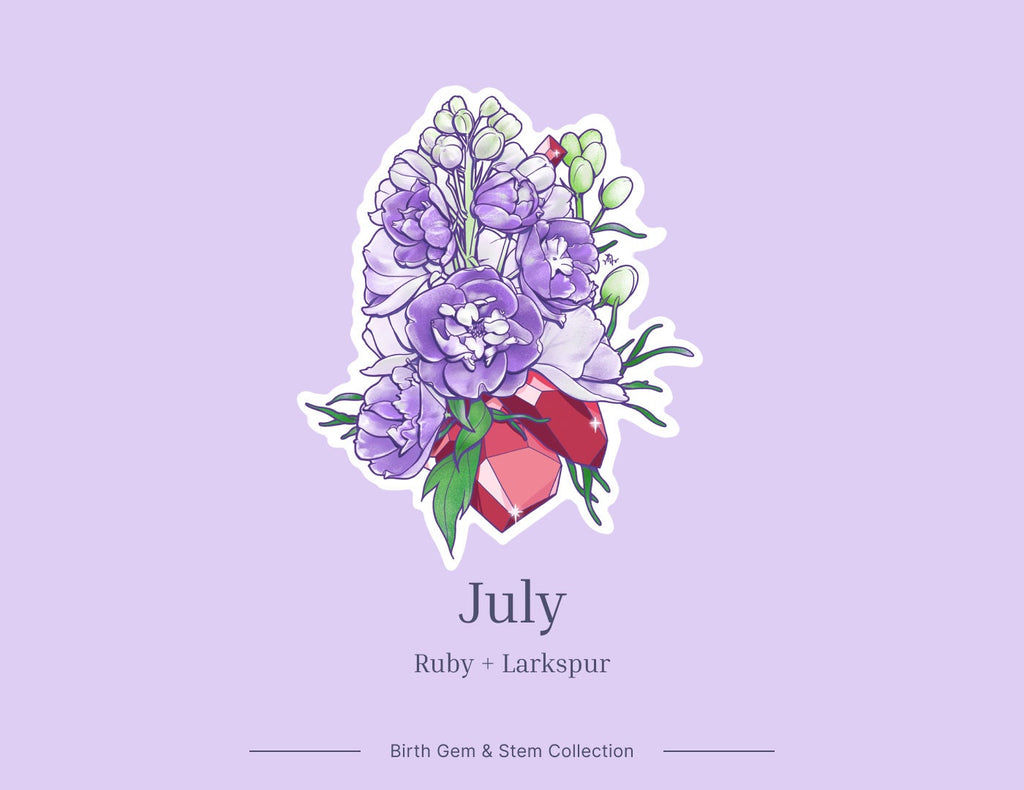 July Birth Flower & Birth Stone Sticker - Ruby and Larkspur
