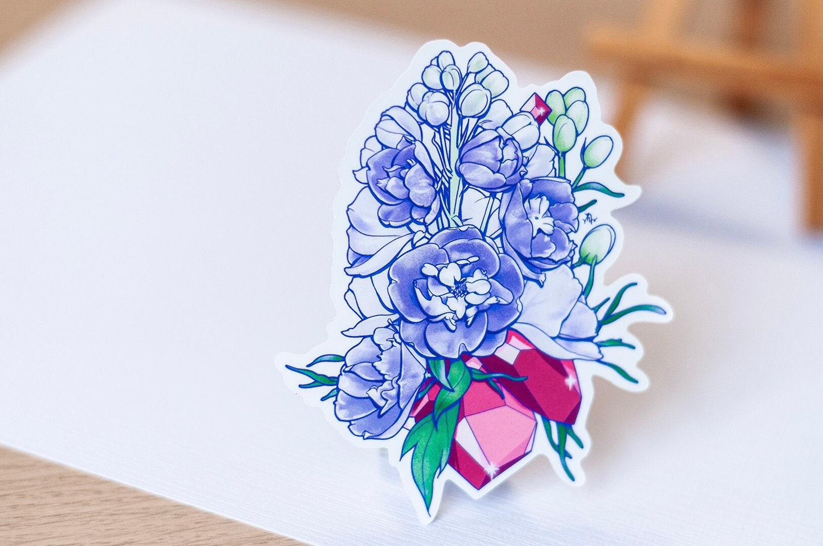 July Birth Flower & Birth Stone Sticker - Ruby and Larkspur