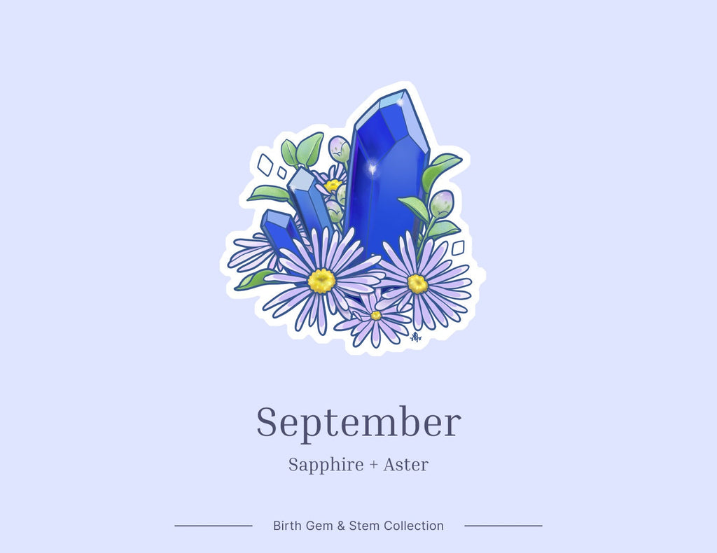 September Birth Flower & Birth Stone Sticker - Sapphire and Aster