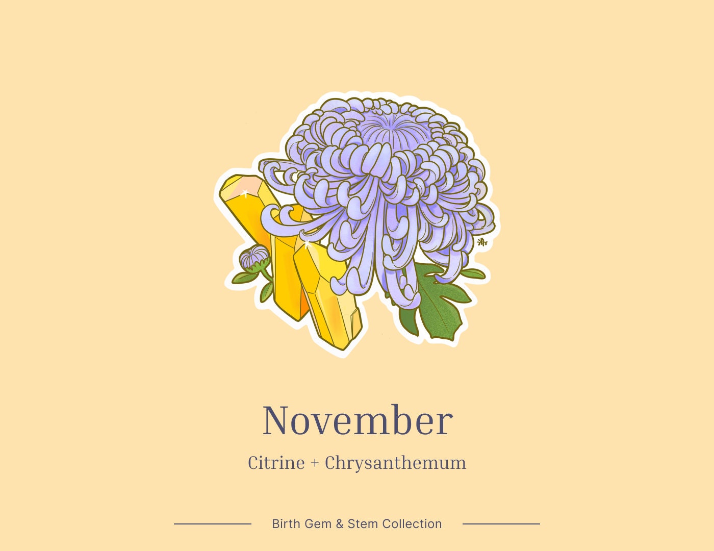 November Birth Flower & Birth Stone Sticker - Citrine and Chrysanthemum