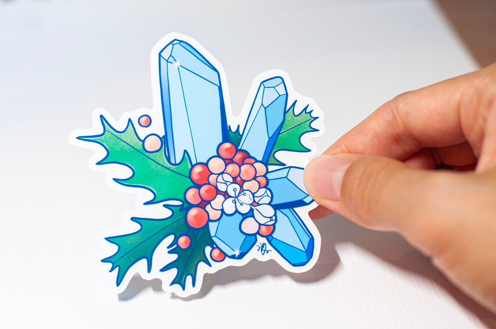 December Birth Flower & Birth Stone Sticker - Blue Topaz and Holly