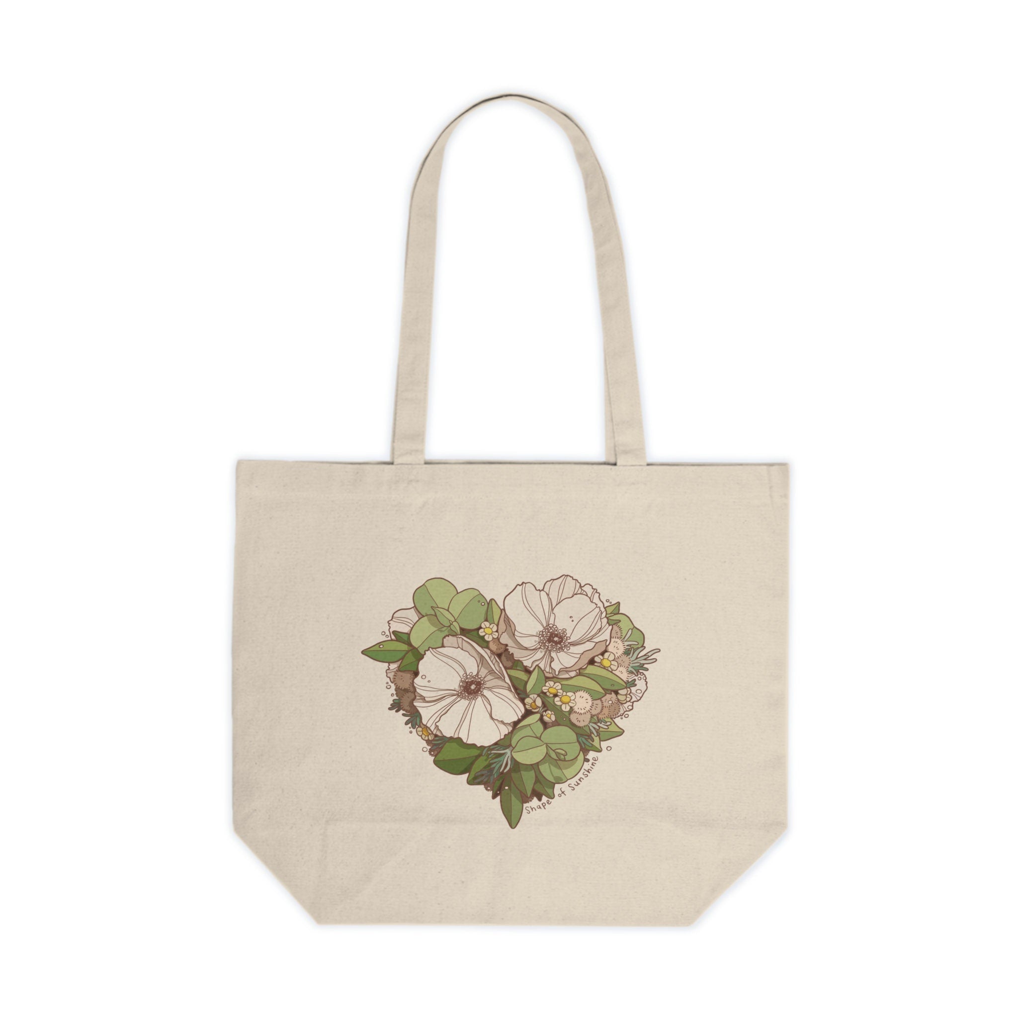 Floral Heart Canvas Tote Bag: Hand-Illustrated Botanical Design