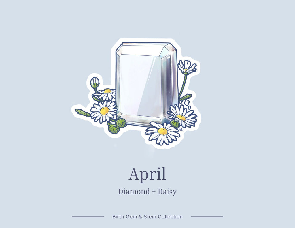 April Birth Flower & Birth Stone Sticker - Diamond and Daisy