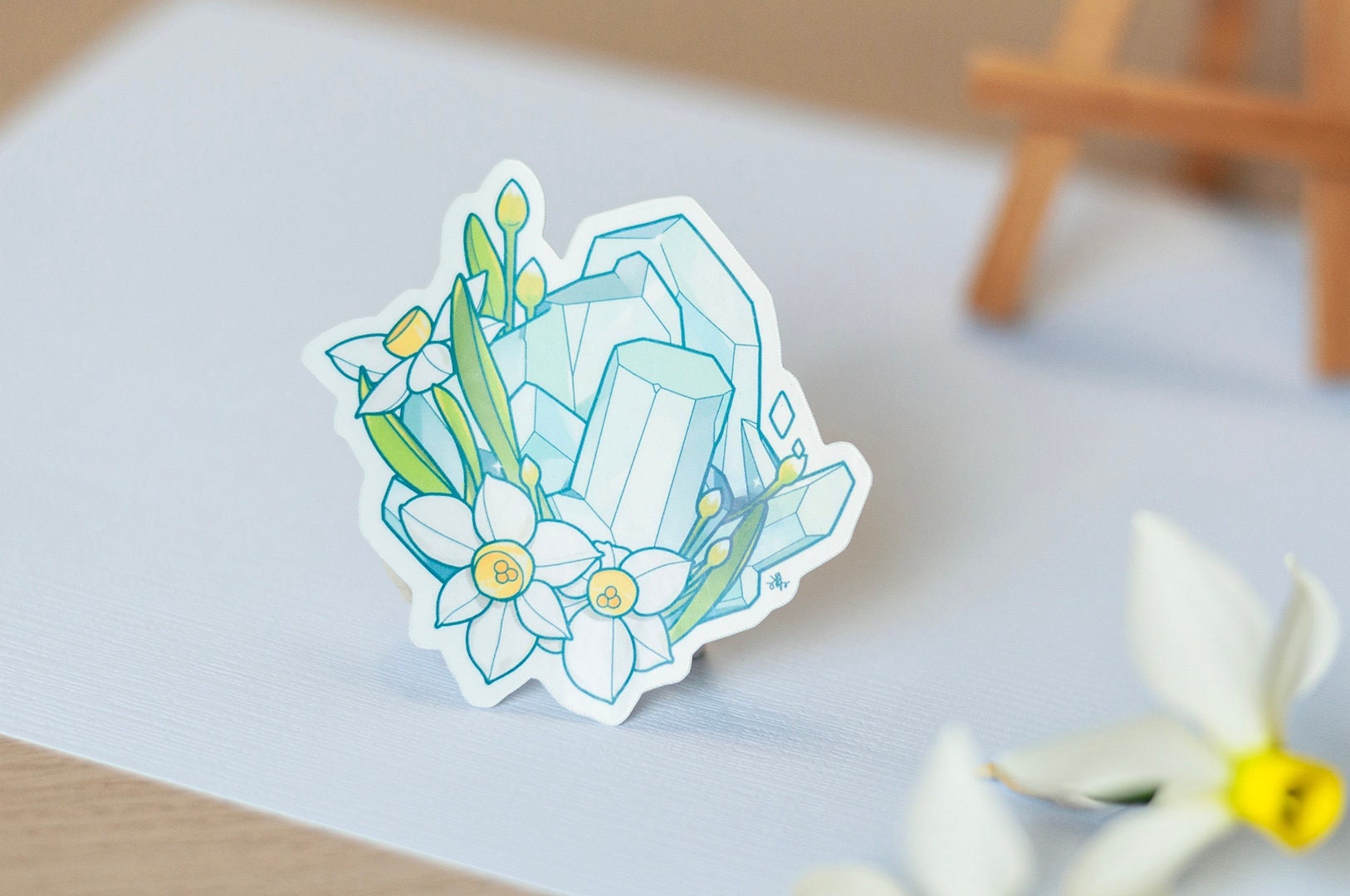 March Birth Flower & Birth Stone Sticker - Aquamarine and Daffodil