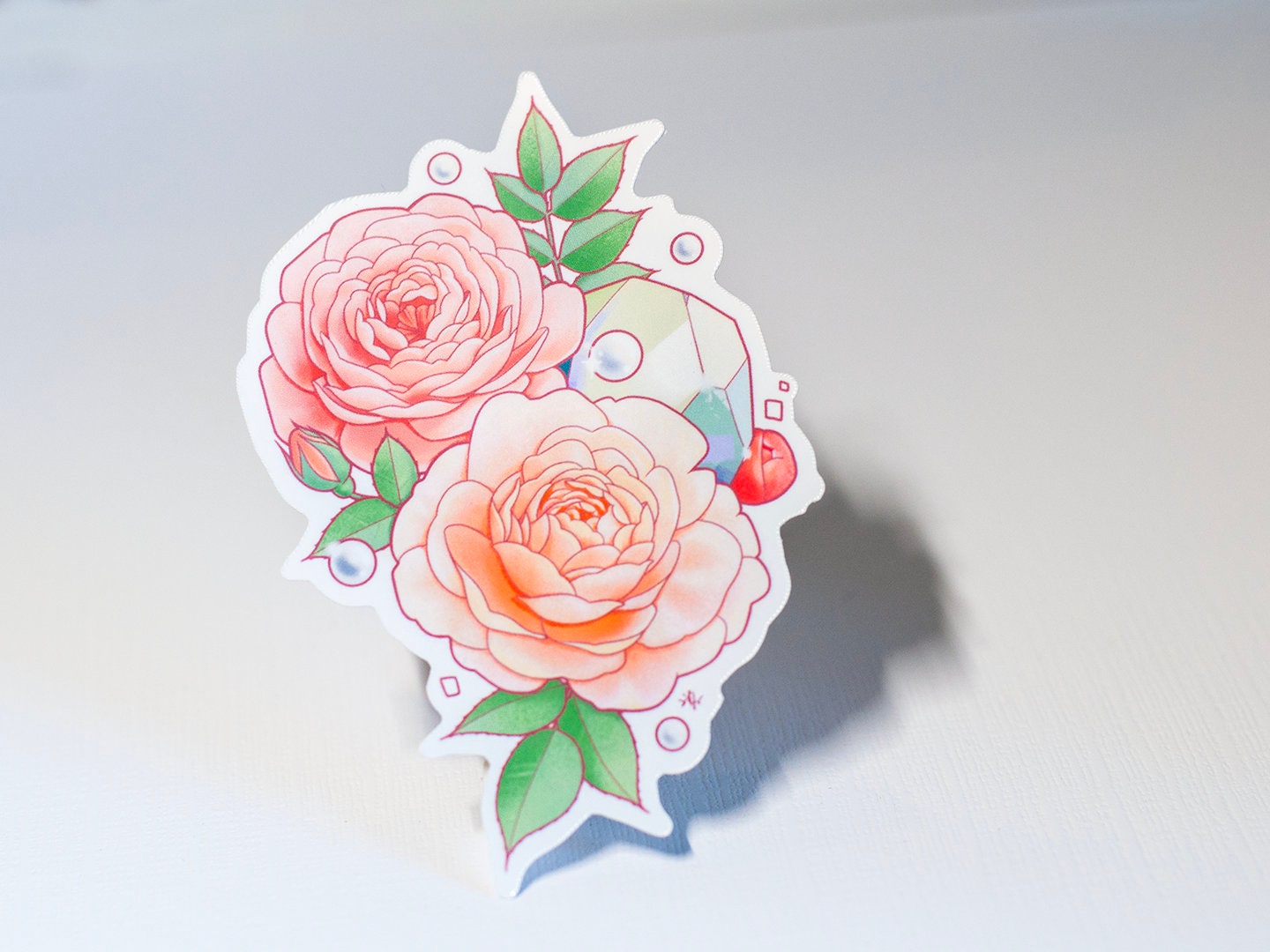 June Birth Flower & Birth Stone Sticker - Pearl, Alexandrite, and Rose