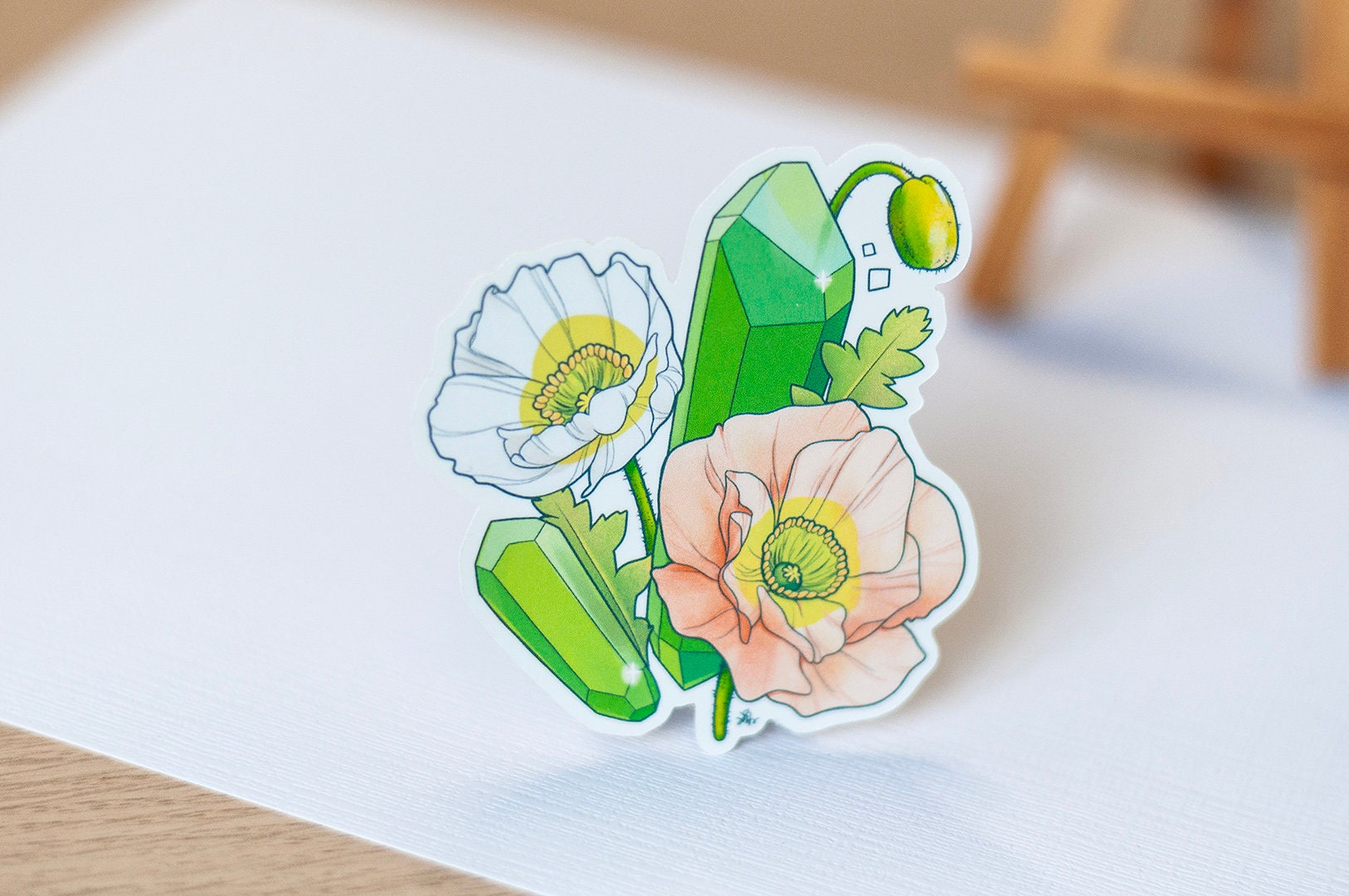 August Birth Flower & Birth Stone Sticker - Peridot and Poppy