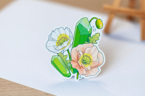 August Birth Flower & Birth Stone Sticker - Peridot and Poppy
