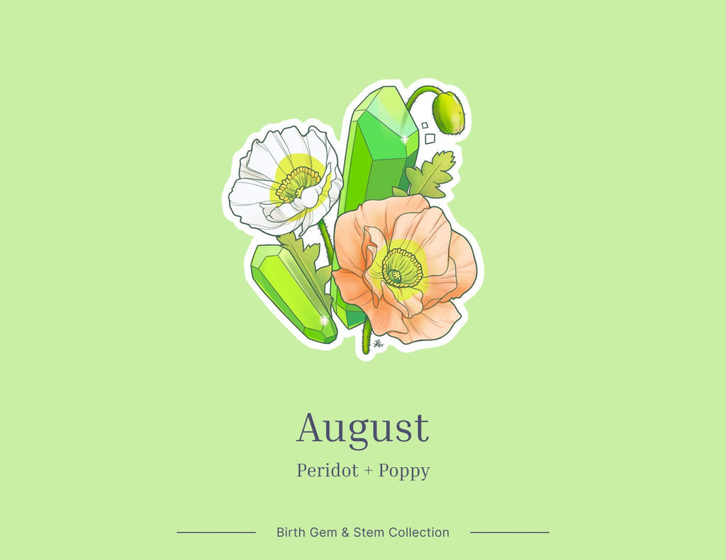 August Birth Flower & Birth Stone Sticker - Peridot and Poppy