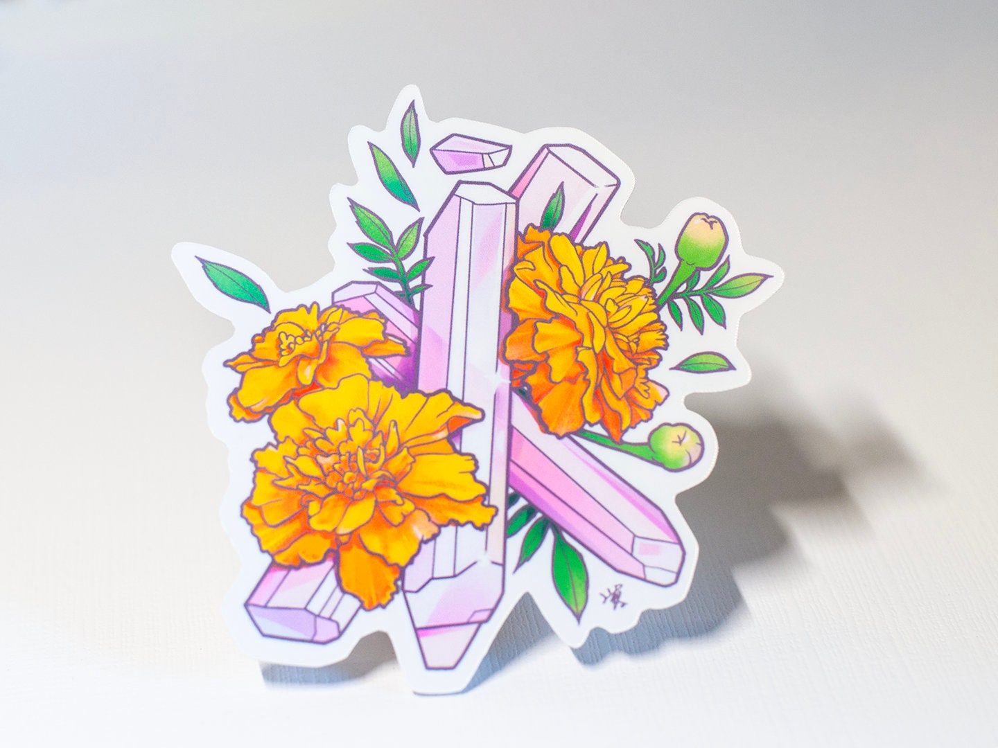 October Birth Flower & Birth Stone Sticker - Tourmaline and Marigold