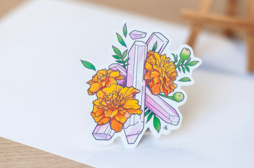 October Birth Flower & Birth Stone Sticker - Tourmaline and Marigold
