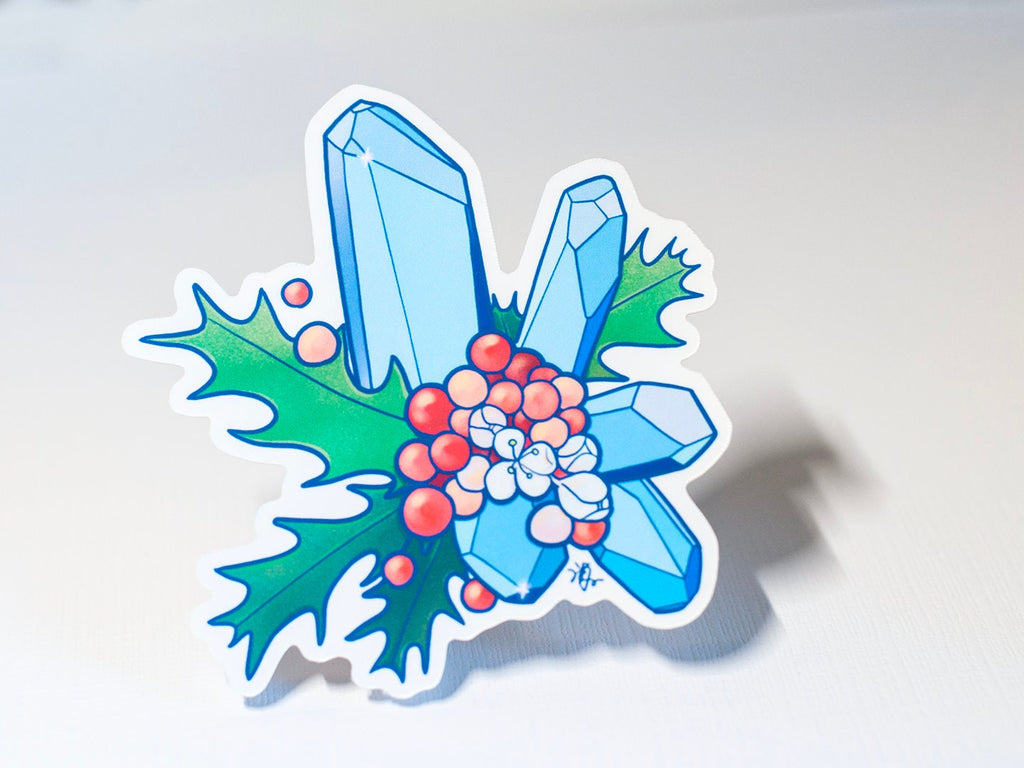 December Birth Flower & Birth Stone Sticker - Blue Topaz and Holly
