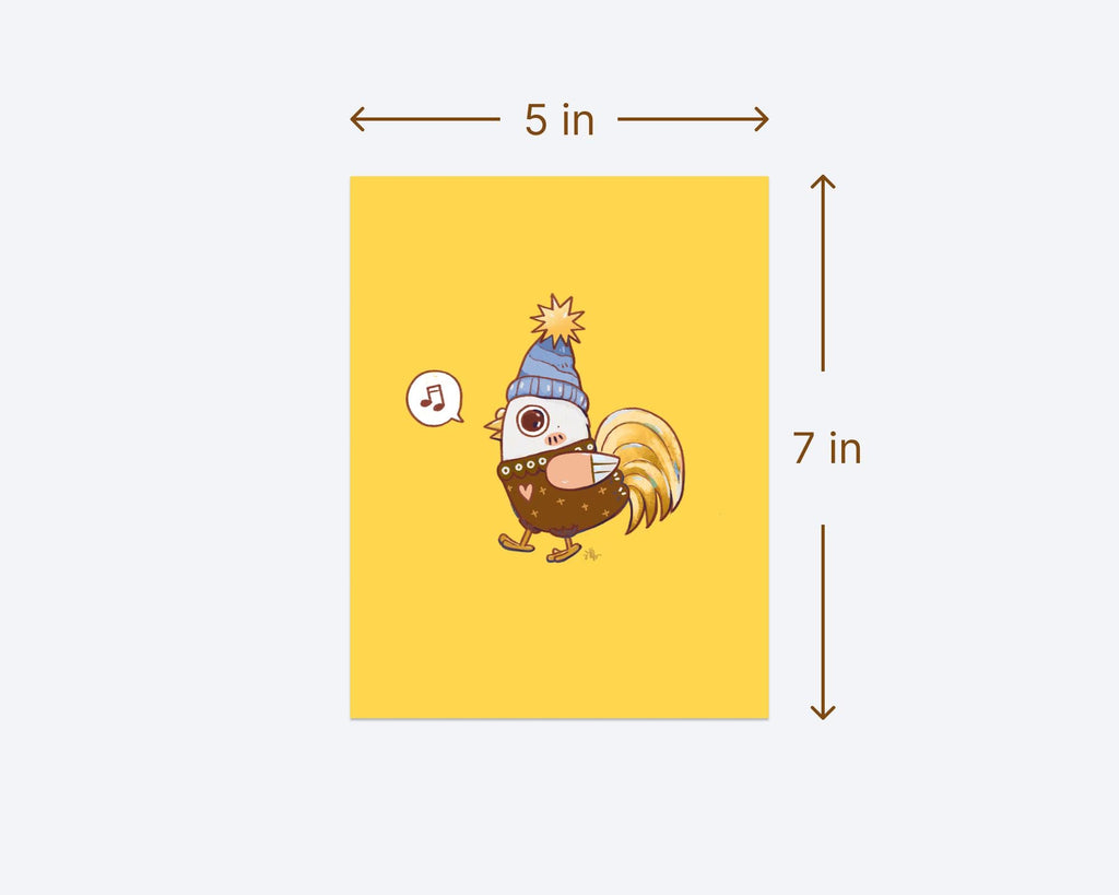 Sweater Weather Bird Art Print: Sunny Yellow Chicken Cartoon