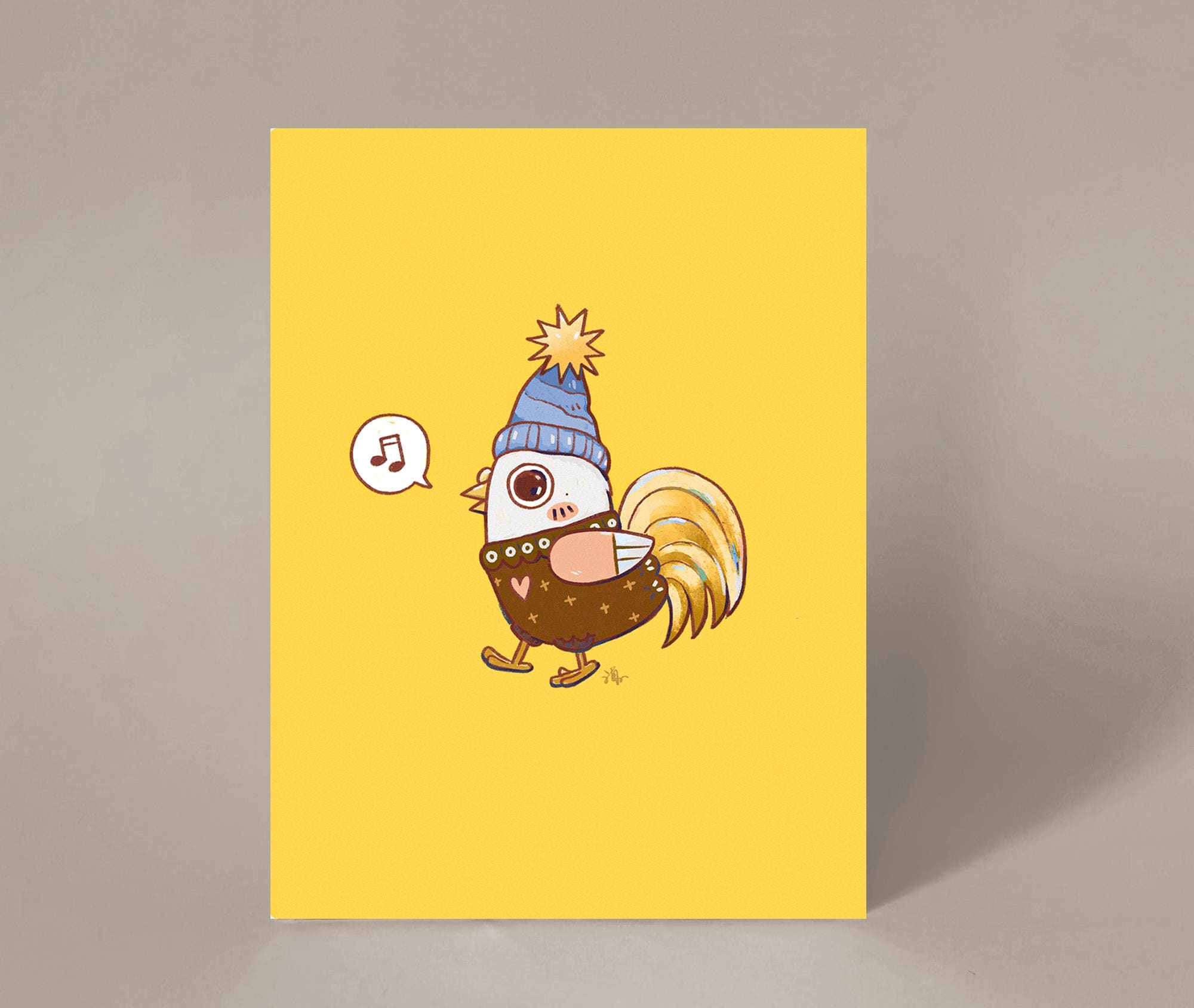 Sweater Weather Bird Art Print: Sunny Yellow Chicken Cartoon