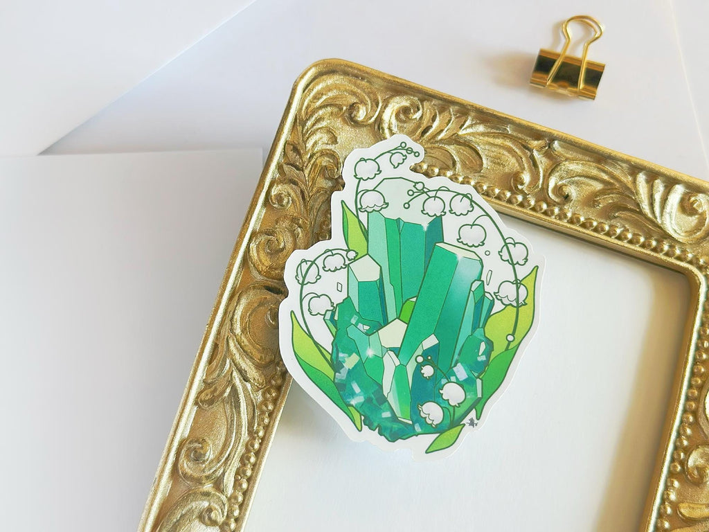 May Birth Flower & Birth Stone Sticker - Emerald and Lily of the Valley