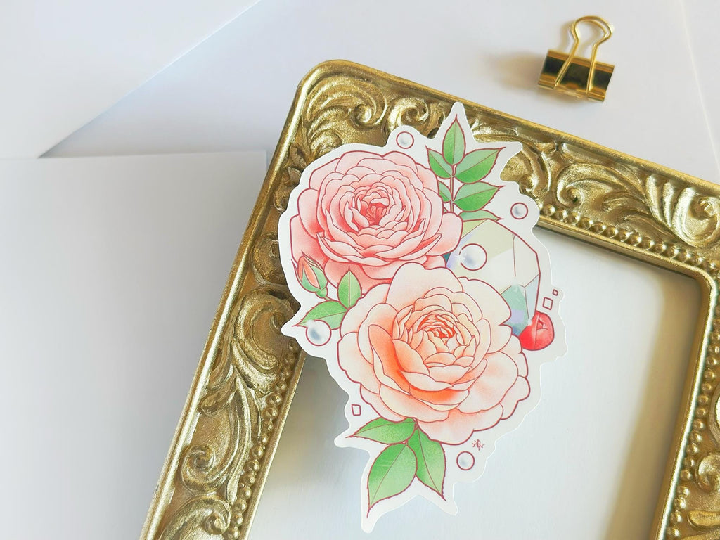 June Birth Flower & Birth Stone Sticker - Pearl, Alexandrite, and Rose