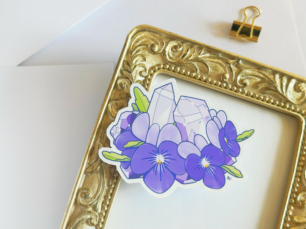 February Birth Flower & Birth Stone Sticker - Amethyst and Violet