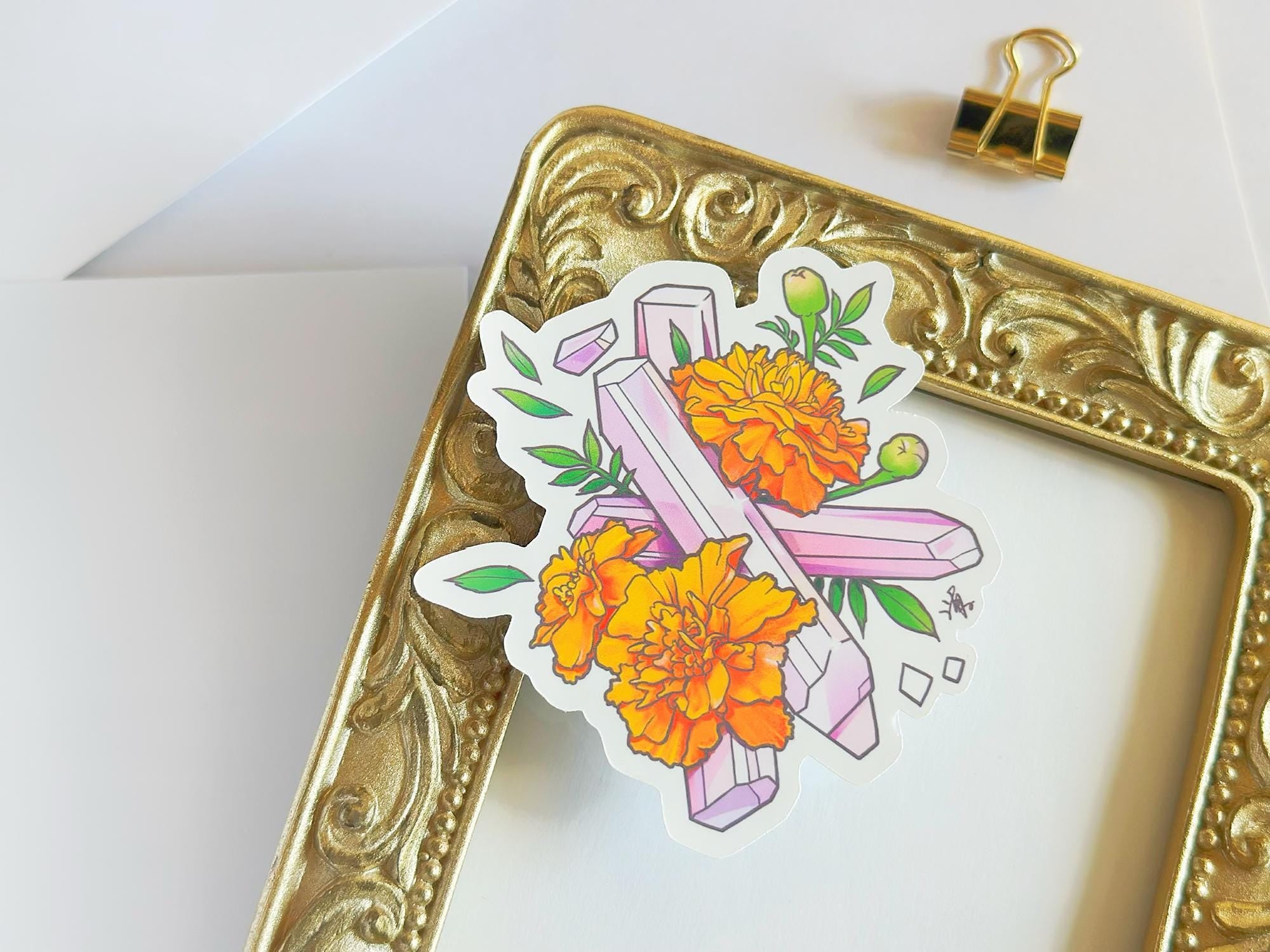 October Birth Flower & Birth Stone Sticker - Tourmaline and Marigold