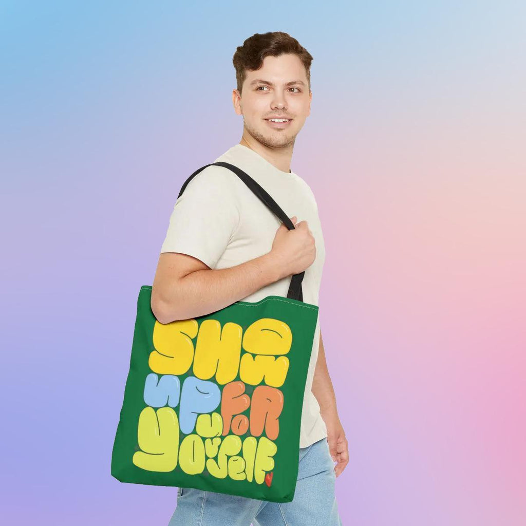 Inspirational Tote Bag: 'Show Up For Yourself' Hand-Illustrated Design