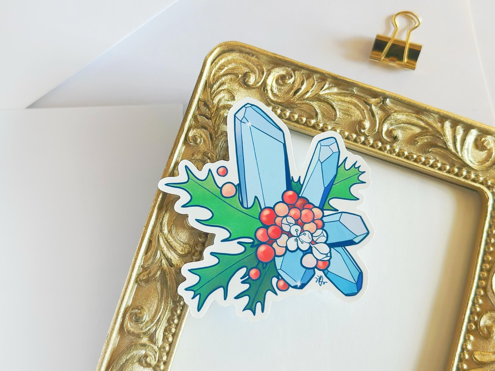 December Birth Flower & Birth Stone Sticker - Blue Topaz and Holly