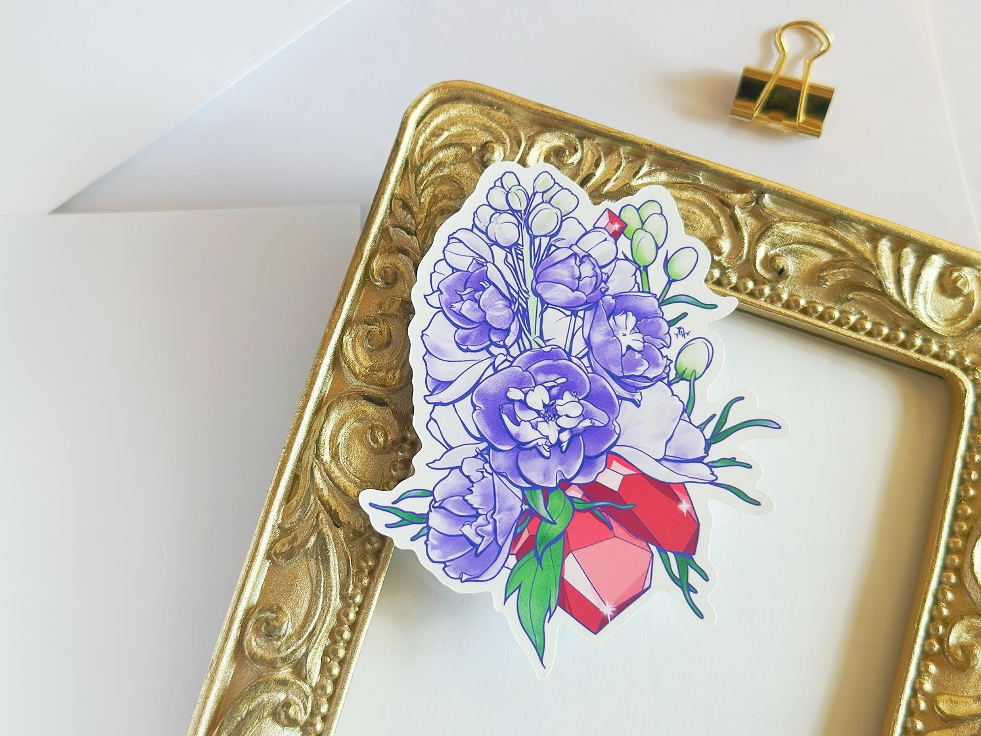 July Birth Flower & Birth Stone Sticker - Ruby and Larkspur