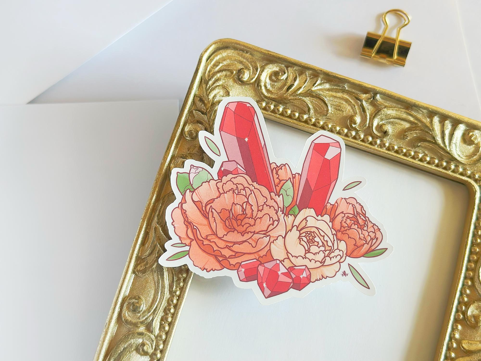 January Birth Flower & Birth Stone Sticker - Garnet and Carnation