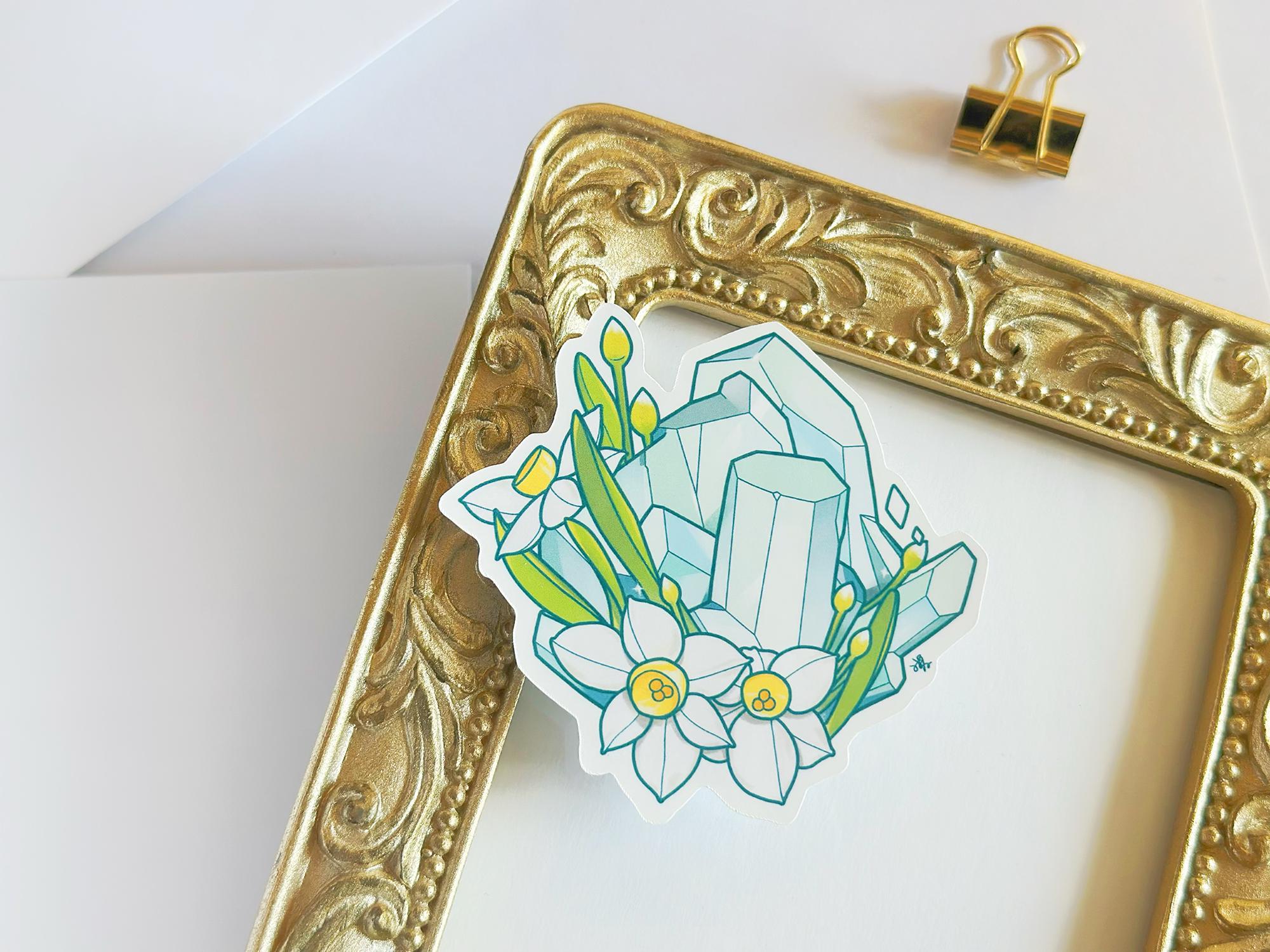 March Birth Flower & Birth Stone Sticker - Aquamarine and Daffodil