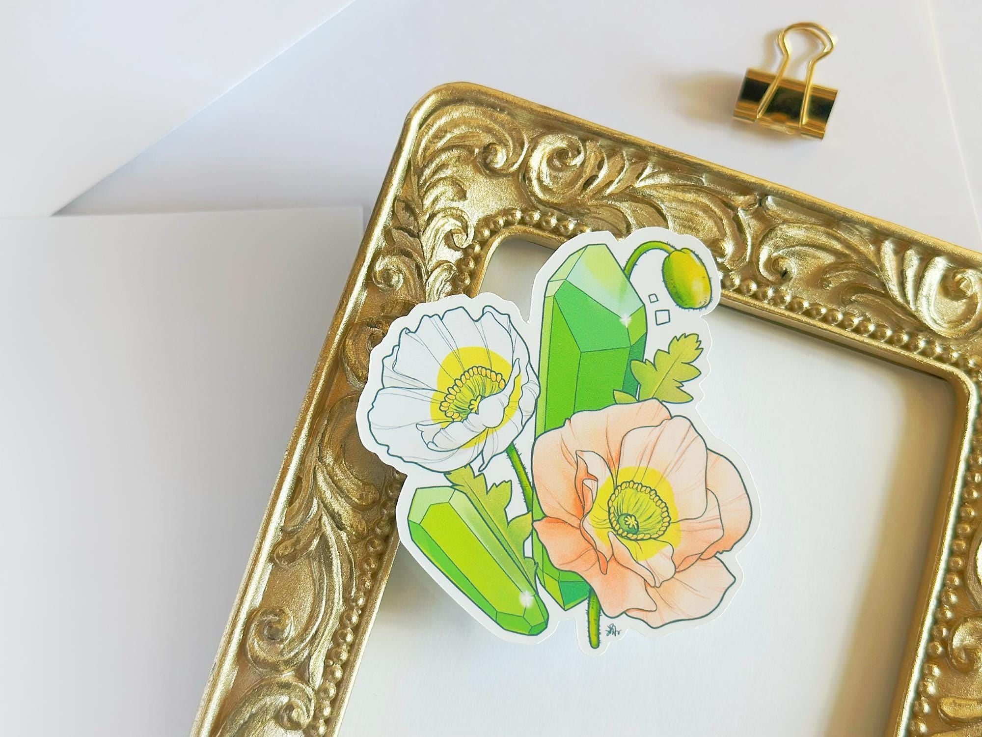 August Birth Flower & Birth Stone Sticker - Peridot and Poppy