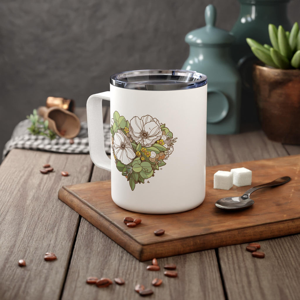 Floral Insulated Portable Travel Coffee Tea Mug 10oz, Stainless Steel