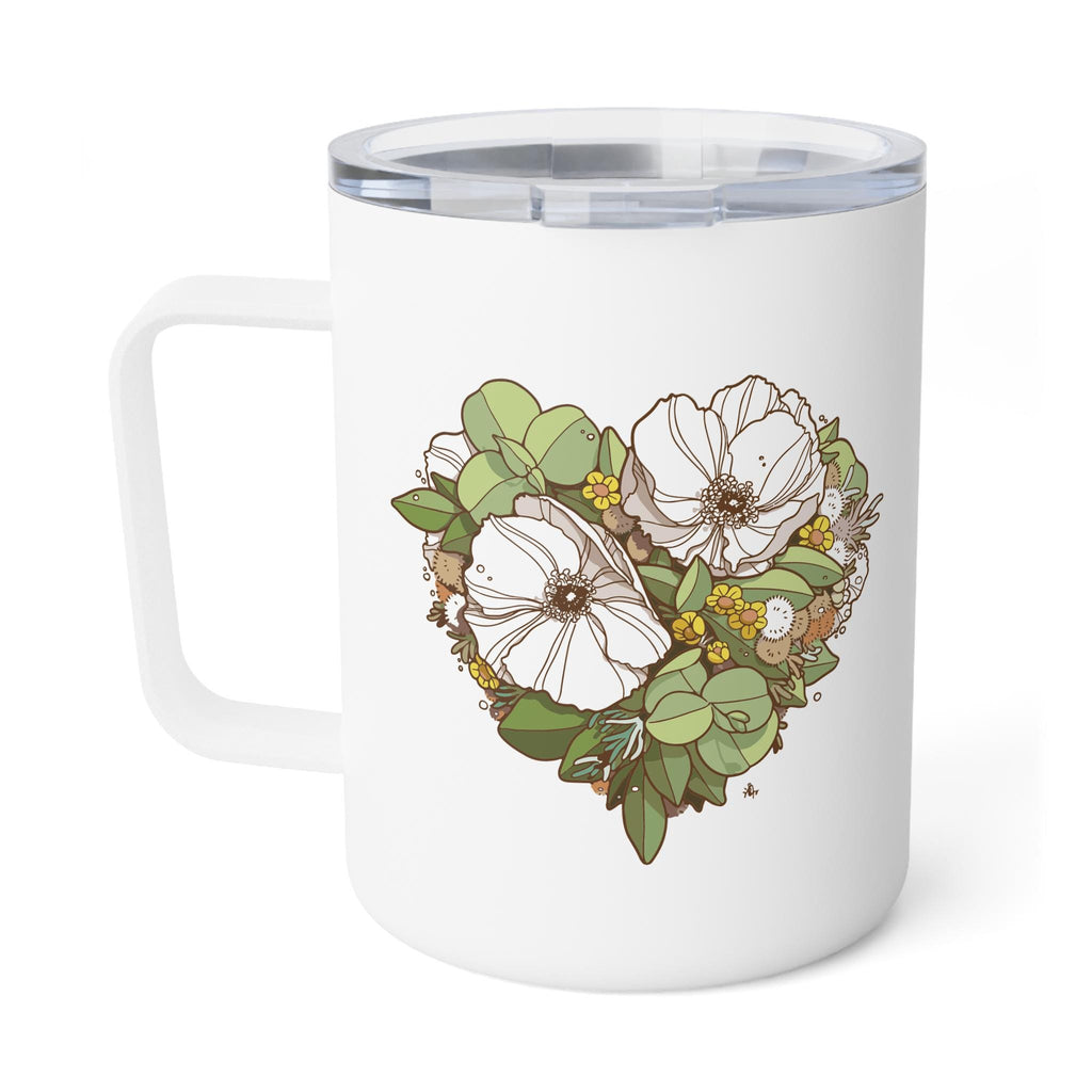 Floral Insulated Portable Travel Coffee Tea Mug 10oz, Stainless Steel