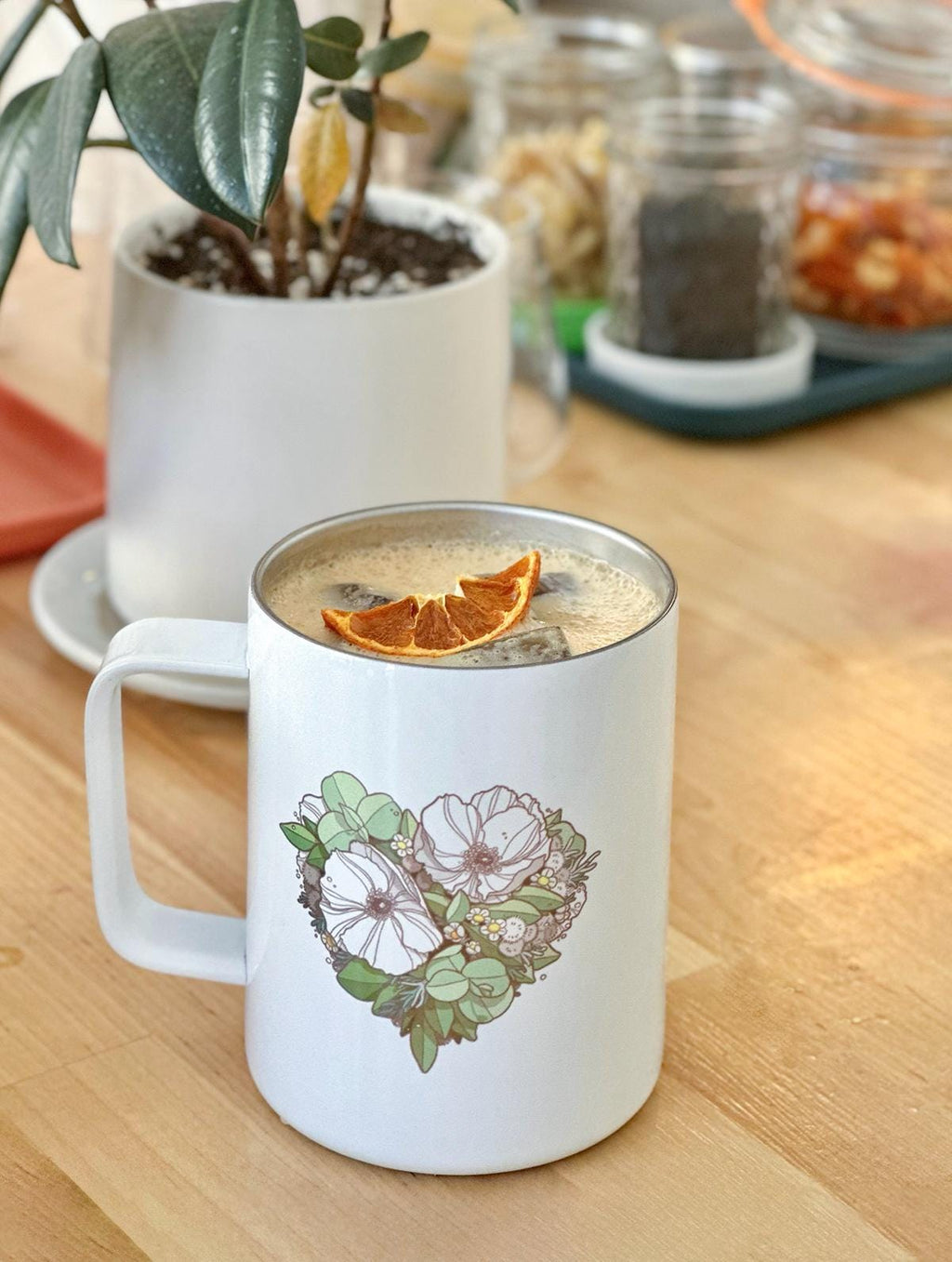 Floral Insulated Portable Travel Coffee Tea Mug 10oz, Stainless Steel