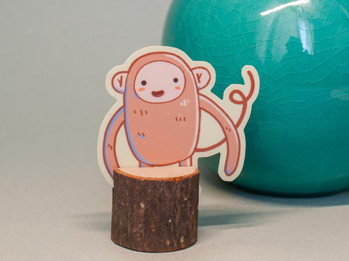 Cute cartoon monkey sticker 2.5 in, Glossy vinyl hand-drawn, waterproof, perfect for laptops, water bottles, notebooks, phone cases