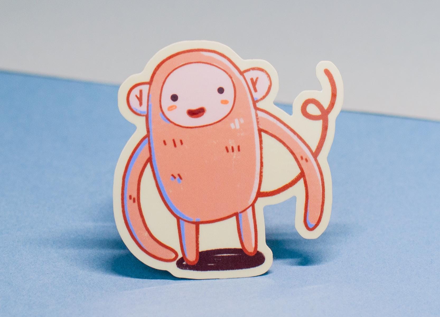 Cute cartoon monkey sticker 2.5 in, Glossy vinyl hand-drawn, waterproof, perfect for laptops, water bottles, notebooks, phone cases