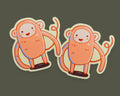 Cute cartoon monkey sticker 2.5 in, Glossy vinyl hand-drawn, waterproof, perfect for laptops, water bottles, notebooks, phone cases