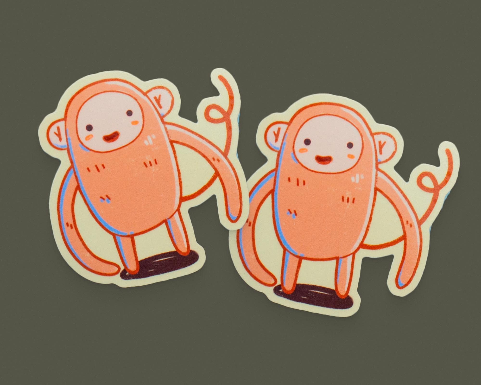 Cute cartoon monkey sticker 2.5 in, Glossy vinyl hand-drawn, waterproof, perfect for laptops, water bottles, notebooks, phone cases