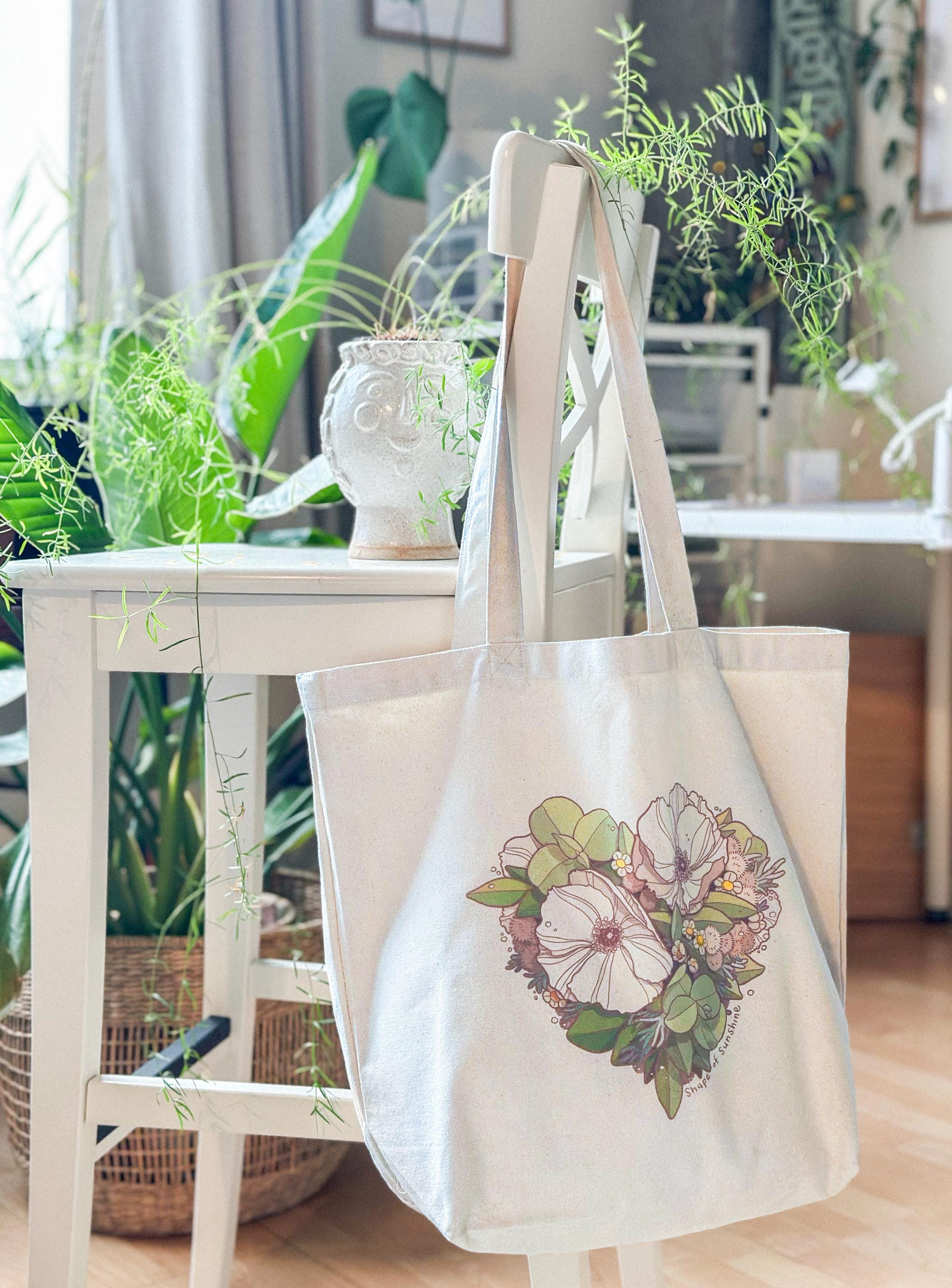 Floral Heart Canvas Tote Bag: Hand-Illustrated Botanical Design