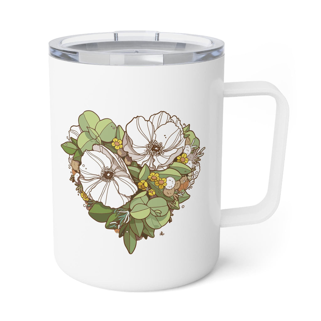 Floral Insulated Portable Travel Coffee Tea Mug 10oz, Stainless Steel