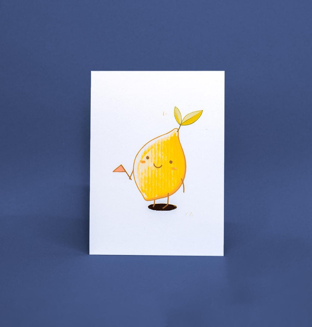 Little cute lemon baby with flag, 4x5.5 fruits illustration, collectable art poster for wall, home decor, kids room, nursery, classrooms